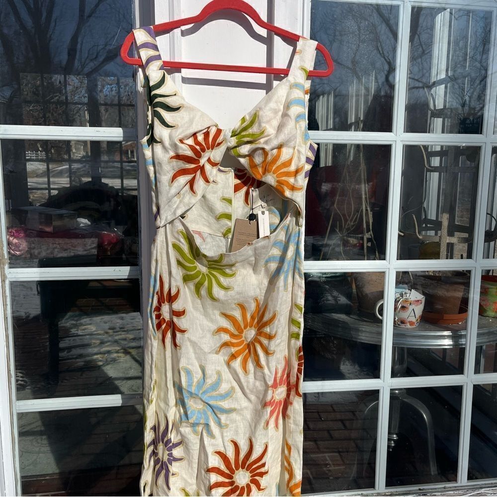 Cala de la Cruz 100% Linen Sunburst Midi Dress - Picture 5 of 14